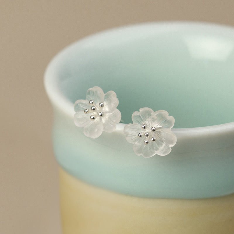 Boucles d'Oreilles Argent Plaqué Or avec Quartz Clair et Lotus - Biloria