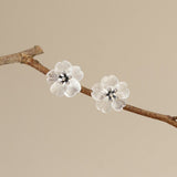 Boucles d'Oreilles Argent Plaqué Or avec Quartz Clair et Lotus - Biloria