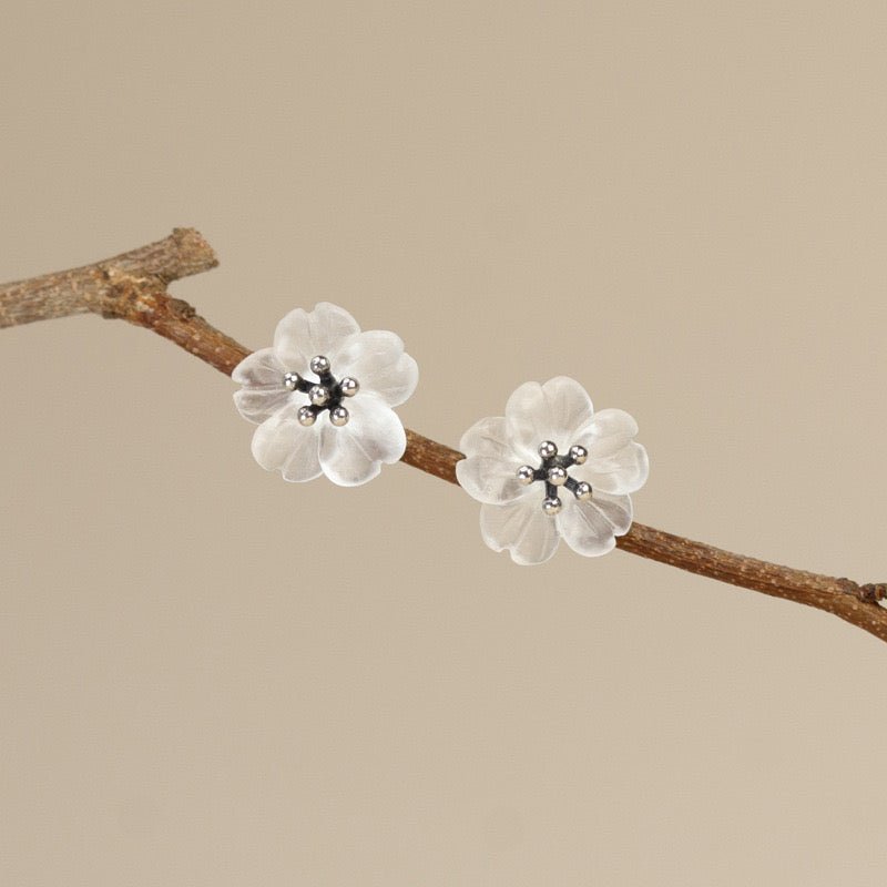 Boucles d'Oreilles Argent Plaqué Or avec Quartz Clair et Lotus - Biloria