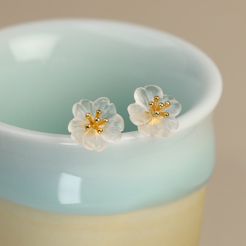Boucles d'Oreilles Argent Plaqué Or avec Quartz Clair et Lotus - Biloria