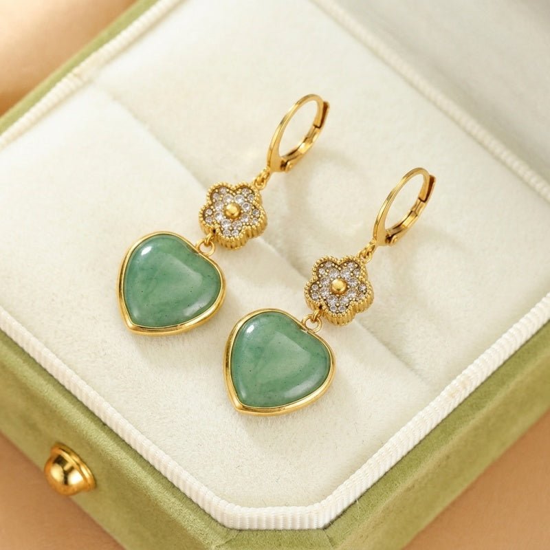 Boucles d'Oreilles Aventurine Cœur Chanceux - Élégance et Prospérité - Biloria