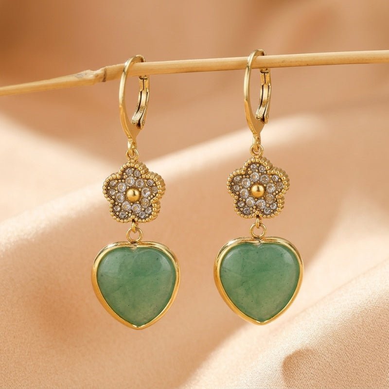 Boucles d'Oreilles Aventurine Cœur Chanceux - Élégance et Prospérité - Biloria