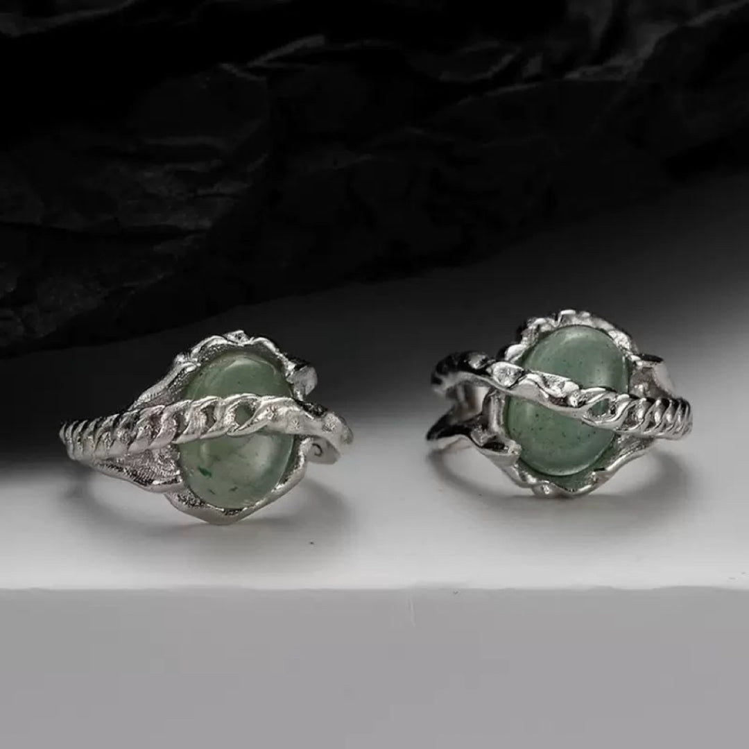 Boucles d'oreilles Aventurine et Argent 925 – Clip, Chance et Sérénité - Biloria