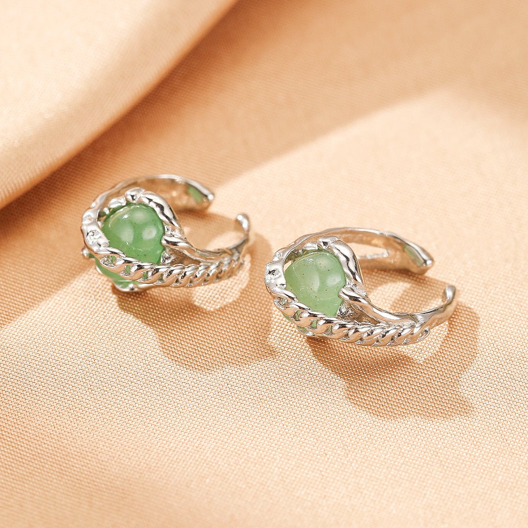 Boucles d'oreilles Aventurine et Argent 925 – Clip, Chance et Sérénité - Biloria