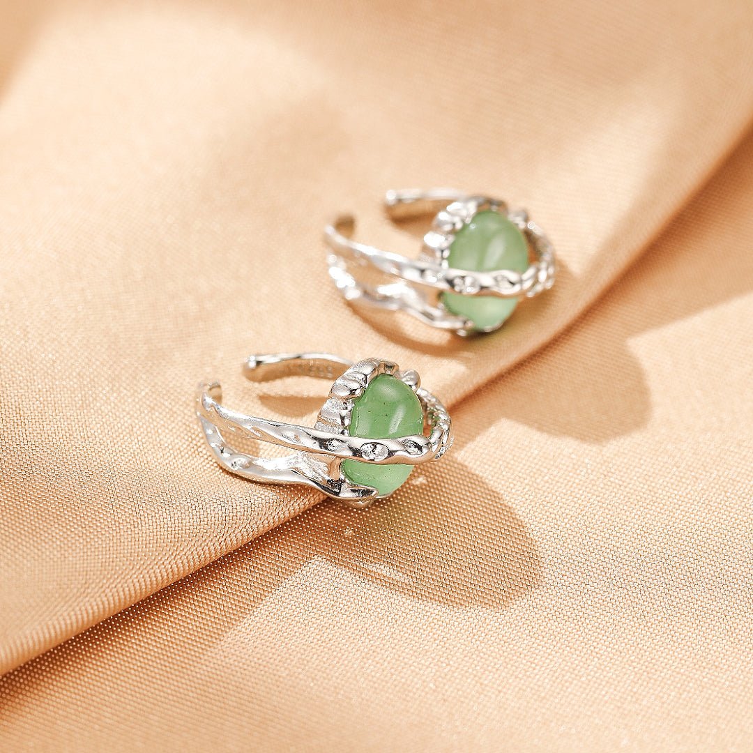 Boucles d'oreilles Aventurine et Argent 925 – Clip, Chance et Sérénité - Biloria