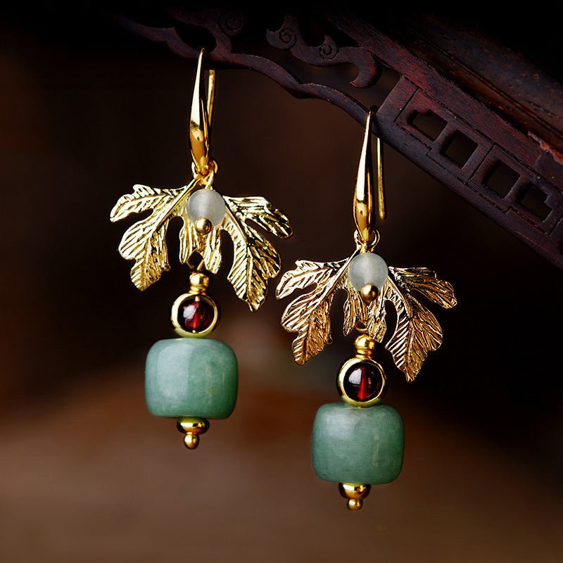 Boucles d'Oreilles Aventurine Verte Cœur Vert Plaqué Or - Biloria