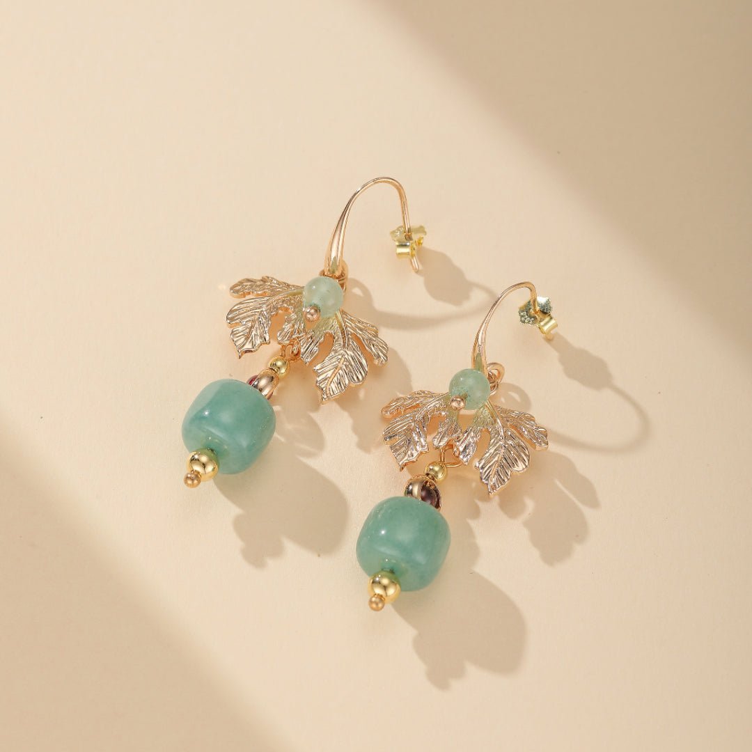 Boucles d'Oreilles Aventurine Verte Cœur Vert Plaqué Or - Biloria