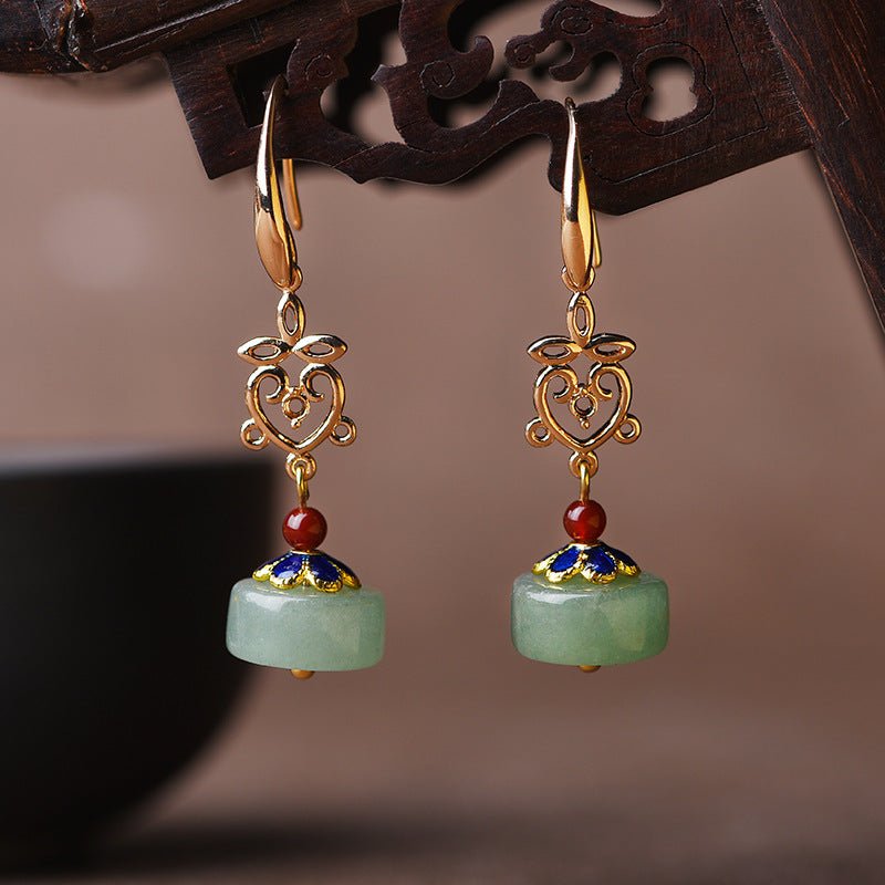 Boucles d'Oreilles Aventurine Verte Confiance Laiton Plaqué Or - Biloria