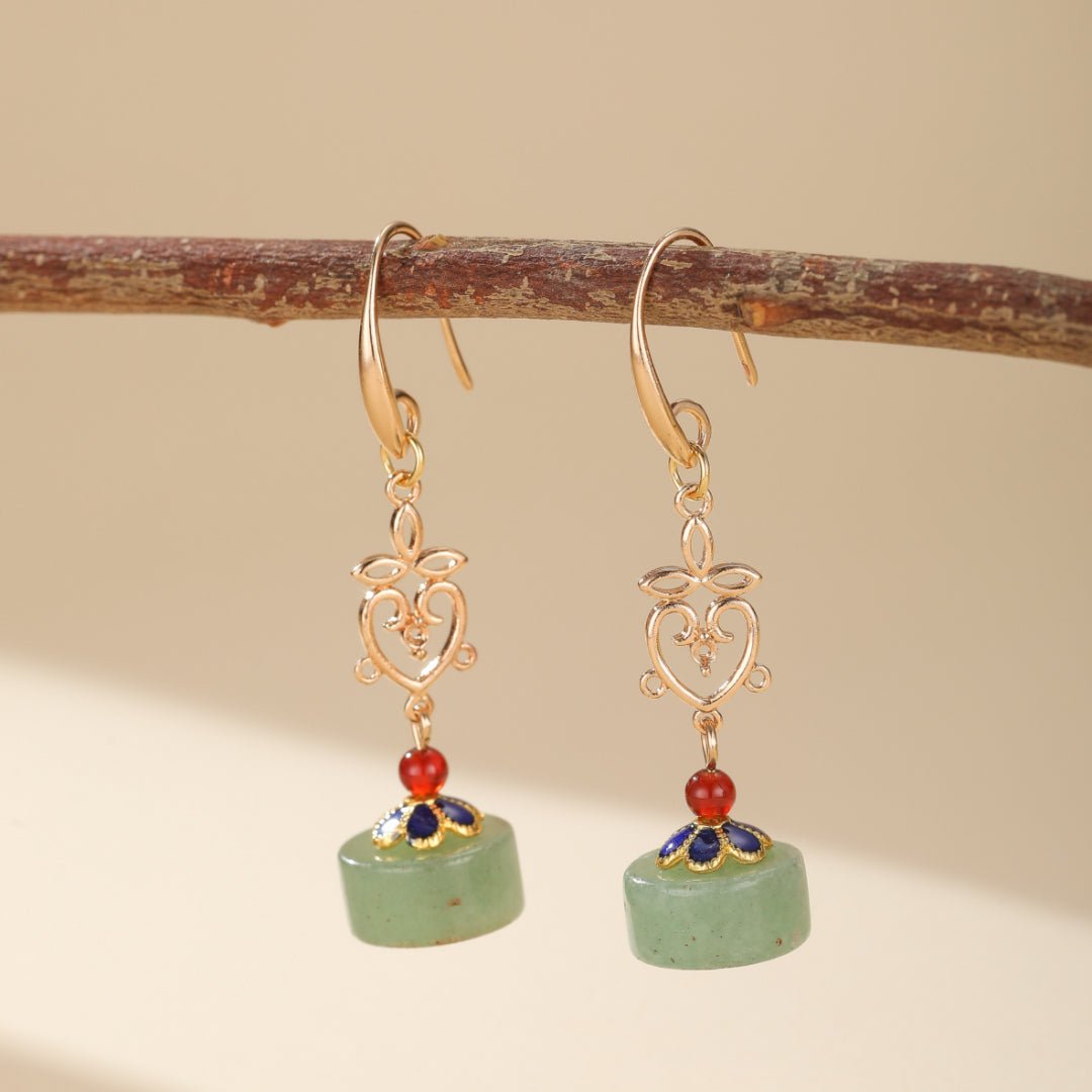 Boucles d'Oreilles Aventurine Verte Confiance Laiton Plaqué Or - Biloria
