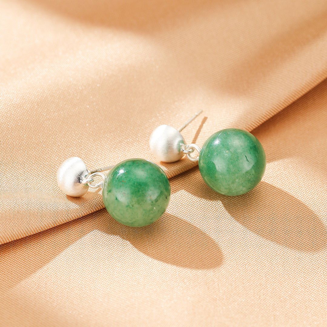 Boucles d'Oreilles Aventurine Vertes – Bijou Raffiné en Platine - Biloria