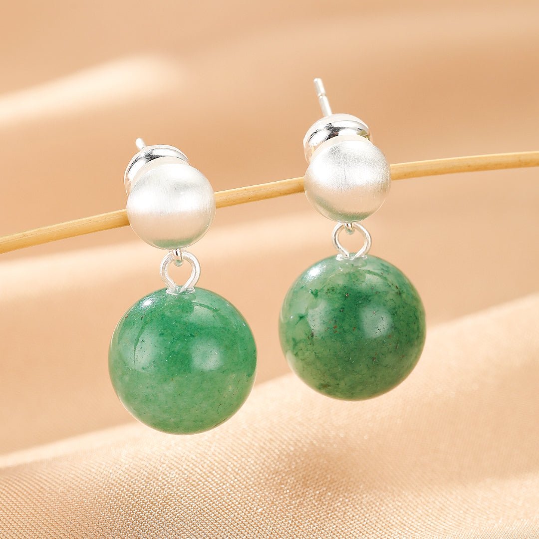 Boucles d'Oreilles Aventurine Vertes – Bijou Raffiné en Platine - Biloria