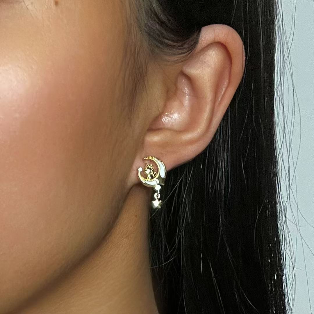Boucles d'oreilles Cheval Lune Étoile - Argent Plaqué Or - Biloria