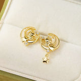 Boucles d'oreilles Cheval Lune Étoile - Argent Plaqué Or - Biloria
