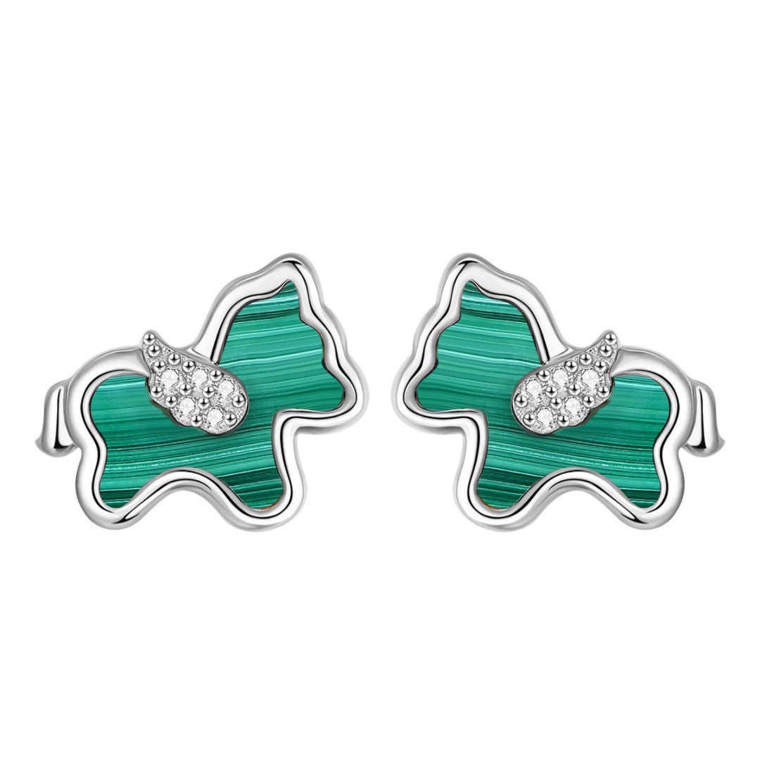 Boucles d'Oreilles Cheval Malachite Argent – Liberté et Transformation - Biloria