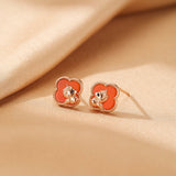 Boucles d'Oreilles Cheval Trèfle Argent Plaqué Or Rose Pierre Rouge - Biloria