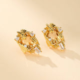 Boucles d'Oreilles Citrine Argent Plaqué Or – Zircon - Biloria