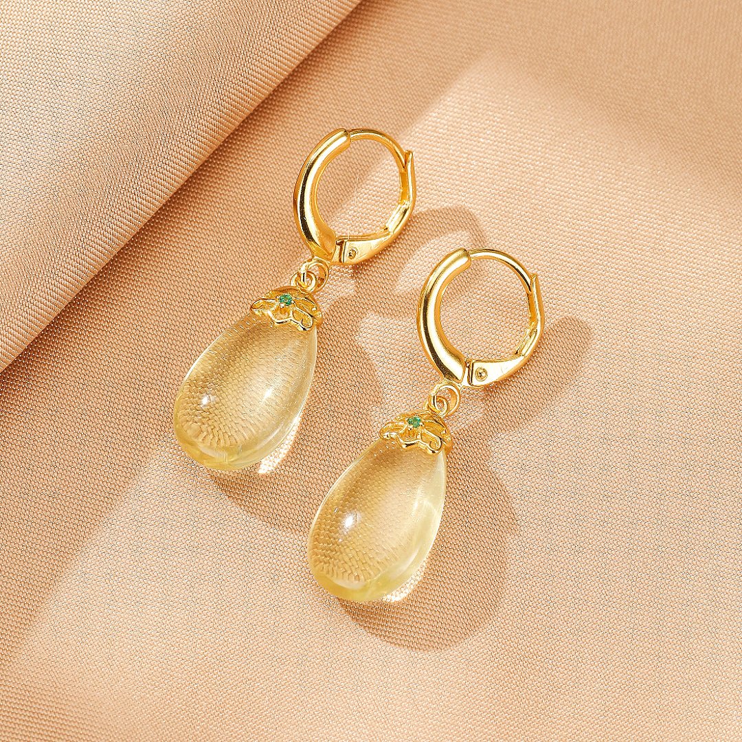 Boucles d'oreilles Citrine Goutte de Soleil Argent Plaqué Or - Biloria