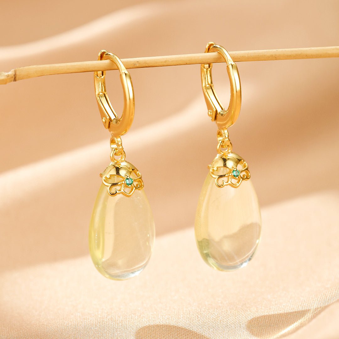 Boucles d'oreilles Citrine Goutte de Soleil Argent Plaqué Or - Biloria