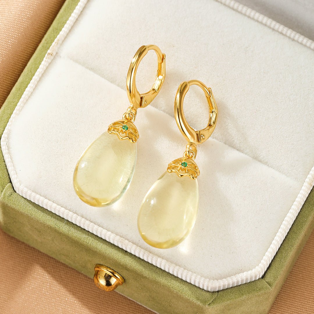 Boucles d'oreilles Citrine Goutte de Soleil Argent Plaqué Or - Biloria
