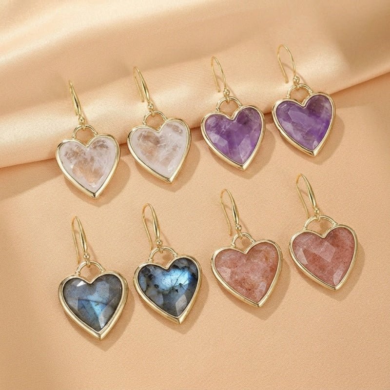 Boucles d'Oreilles Cœur Labradorite – Bijou Protecteur et Mystique - Biloria