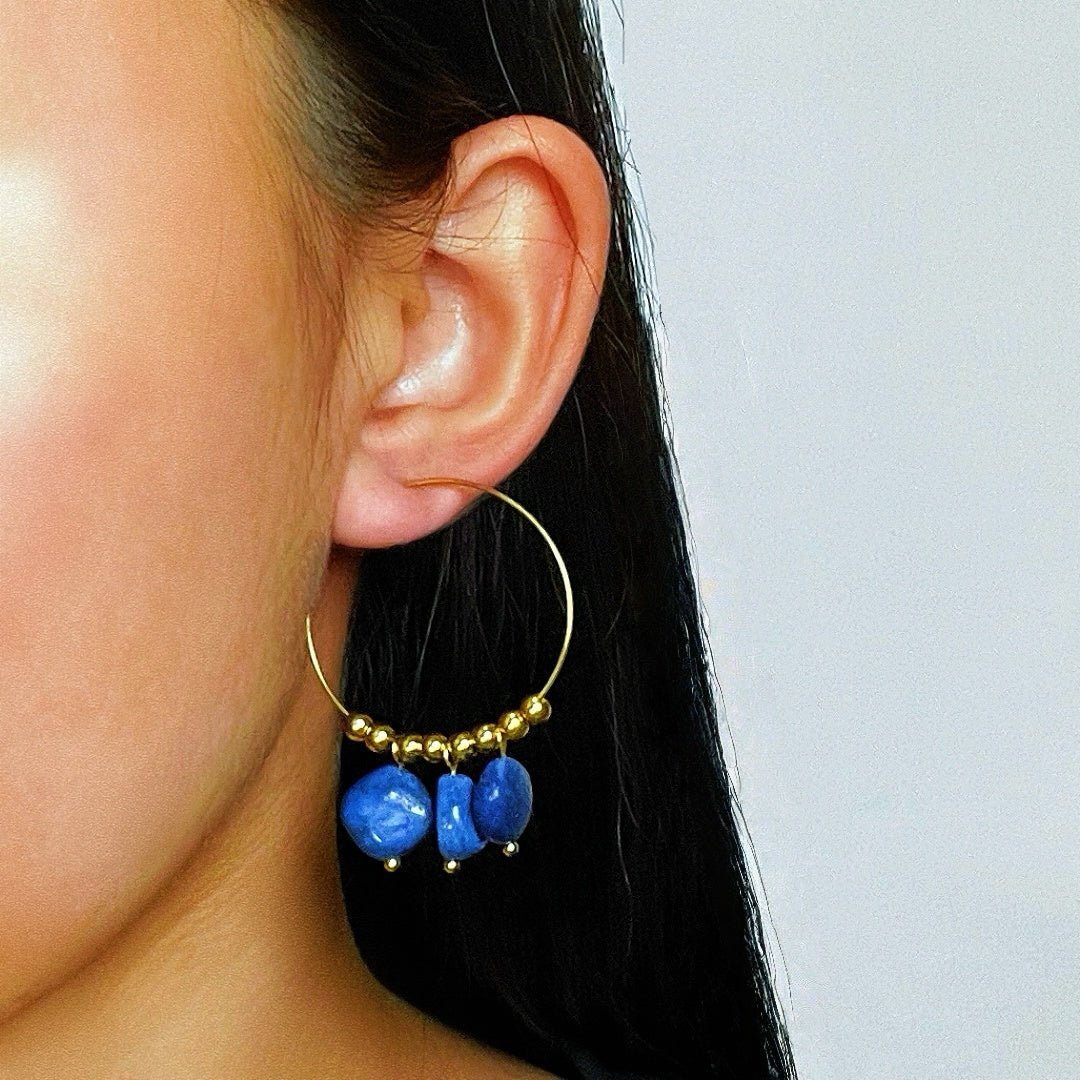 Boucles d'Oreilles Créoles Amazonite ou Lapis Lazuli - Biloria