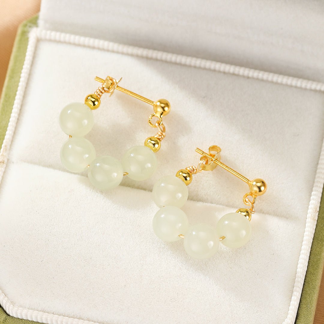 Boucles d'Oreilles Créoles en Jade et Argent - Harmonie Feng Shui - Biloria