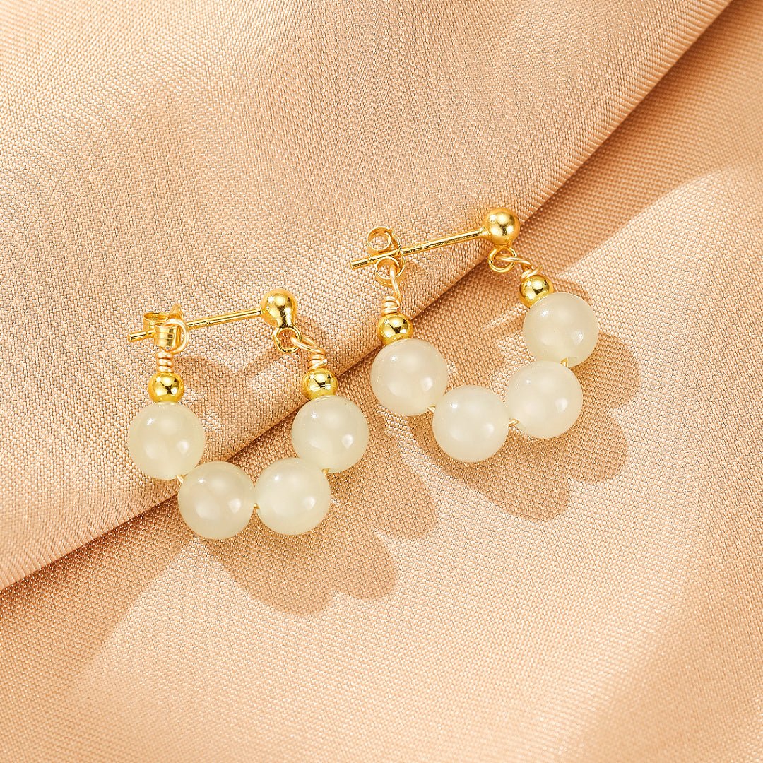 Boucles d'Oreilles Créoles en Jade et Argent - Harmonie Feng Shui - Biloria