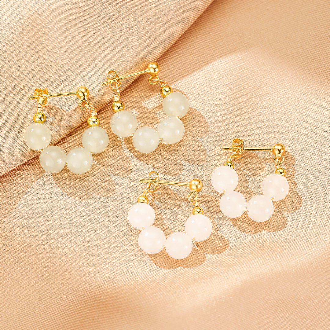 Boucles d'Oreilles Créoles en Jade et Argent - Harmonie Feng Shui - Biloria