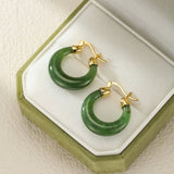 Boucles d'Oreilles Créoles Jade Argent Plaqué Or - Biloria