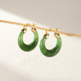Boucles d'Oreilles Créoles Jade Argent Plaqué Or - Biloria