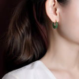 Boucles d'Oreilles Créoles Jade Argent Plaqué Or - Biloria