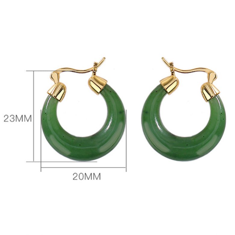 Boucles d'Oreilles Créoles Jade Argent Plaqué Or - Biloria