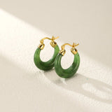 Boucles d'Oreilles Créoles Jade Argent Plaqué Or - Biloria