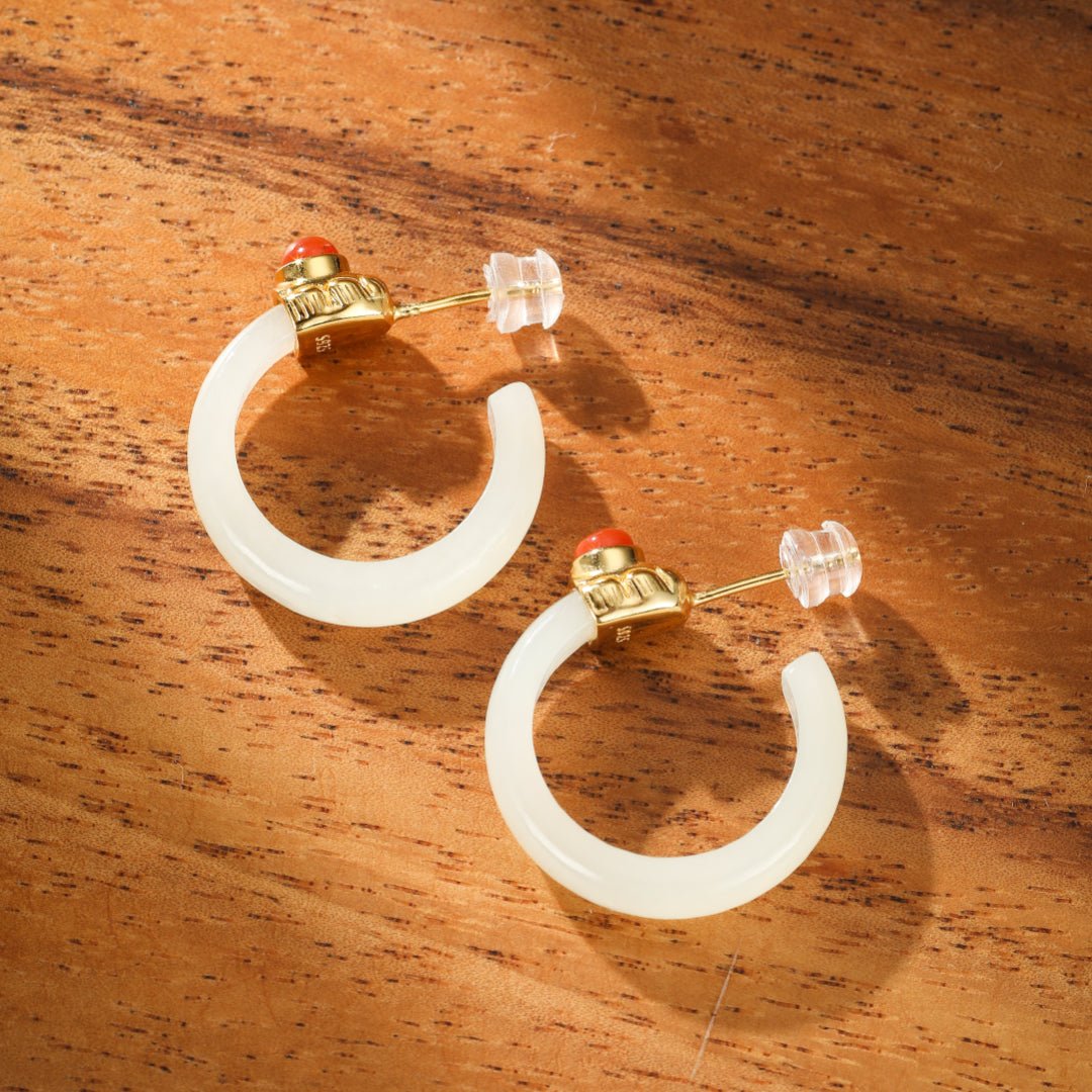 Boucles d'Oreilles Créoles Jade et Agate – Harmonie et Sérénité - Biloria