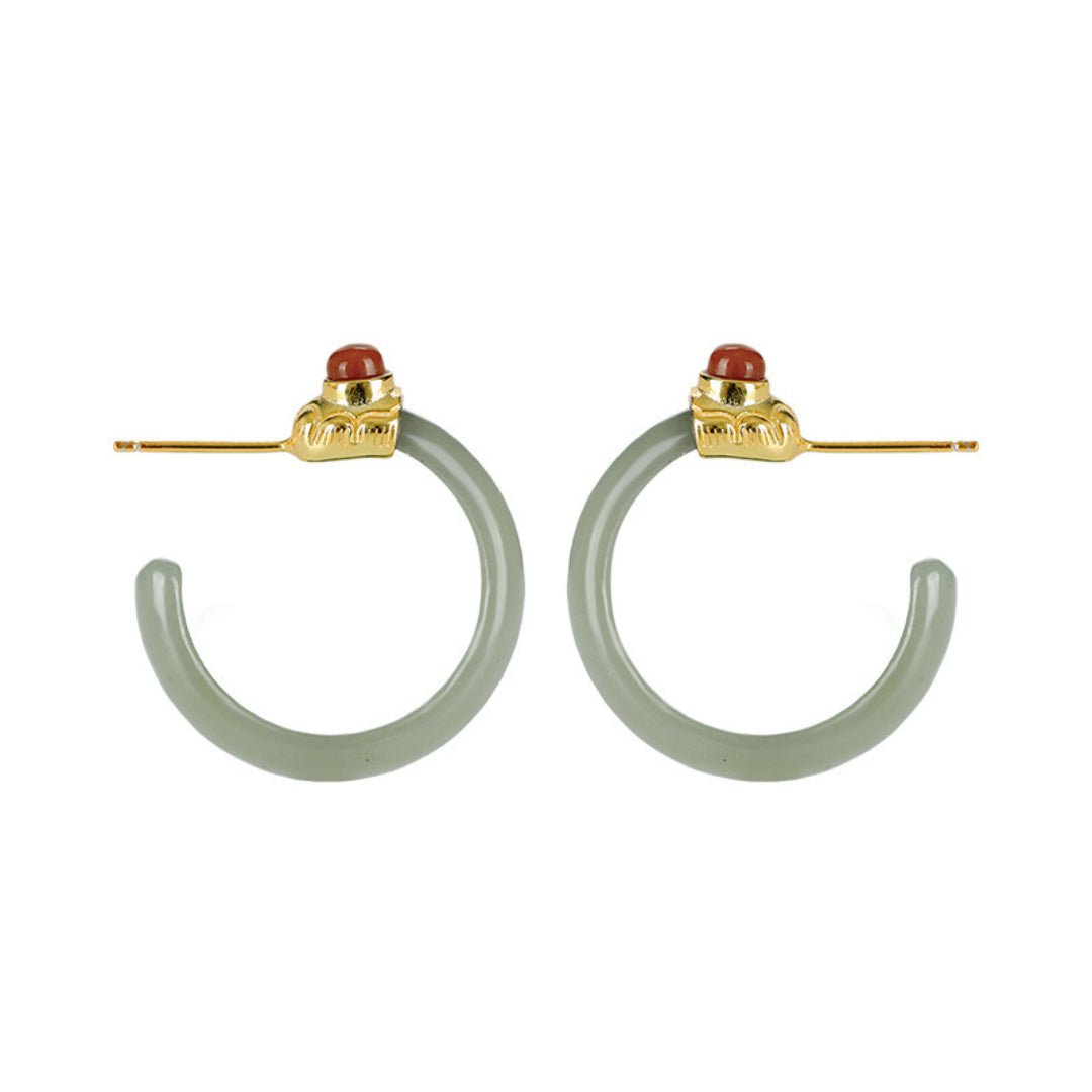 Boucles d'Oreilles Créoles Jade et Agate – Harmonie et Sérénité - Biloria