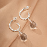 Boucles d'Oreilles Cristal de Roche Goutte Spirale Argent 925 - Biloria