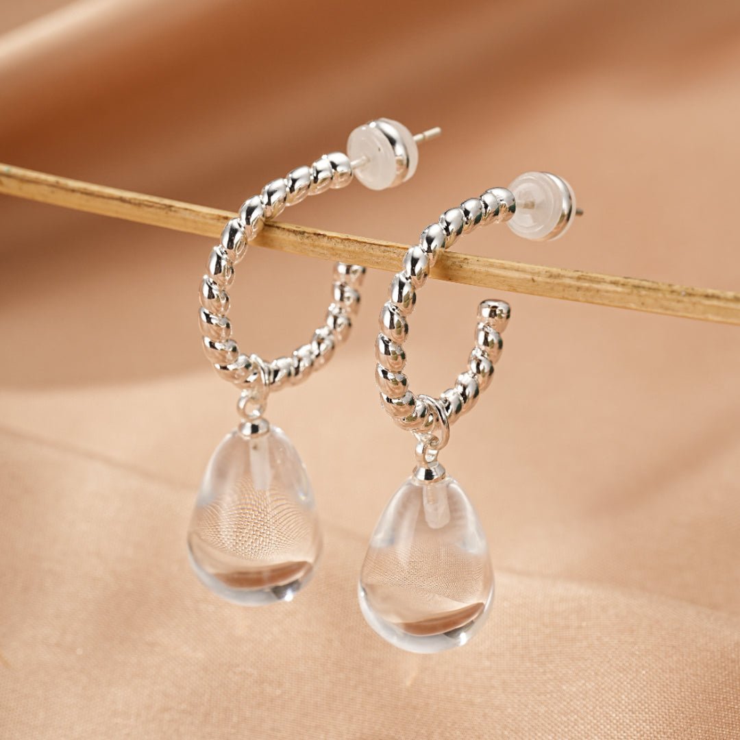 Boucles d'Oreilles Cristal de Roche Goutte Spirale Argent 925 - Biloria