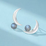 Boucles d'Oreilles Croissant Lunaire Labradorite Argent 925 - Biloria