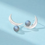Boucles d'Oreilles Croissant Lunaire Labradorite Argent 925 - Biloria