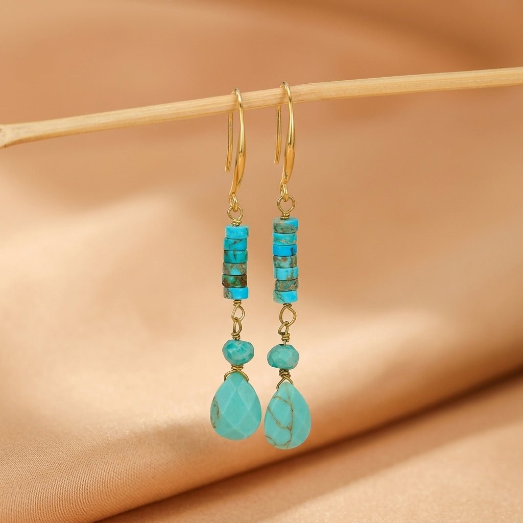 Boucles d'Oreilles Cylindre Turquoise – Bijou Spirituel - Biloria