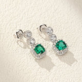 Boucles d'Oreilles Émeraude Argent Plaqué Platine Reflets Précieux - Biloria
