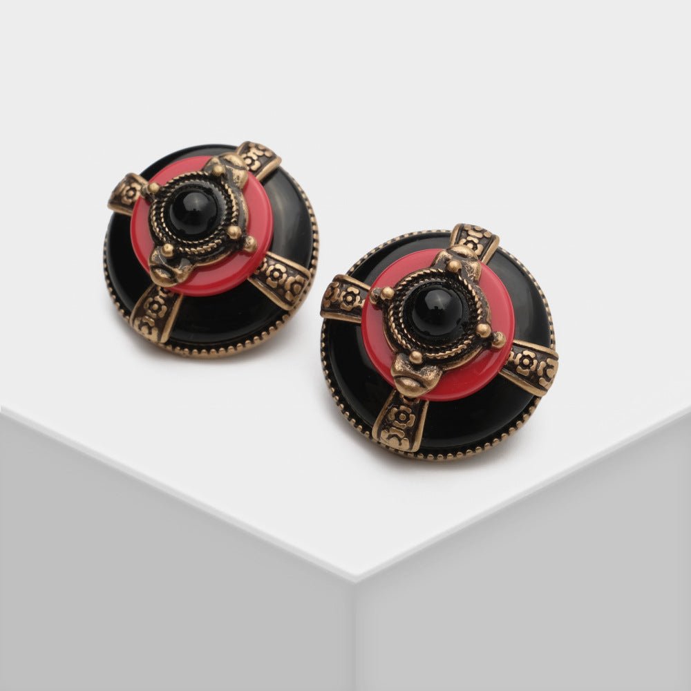 Boucles d'Oreilles en Agate Rouge et Noir - Biloria