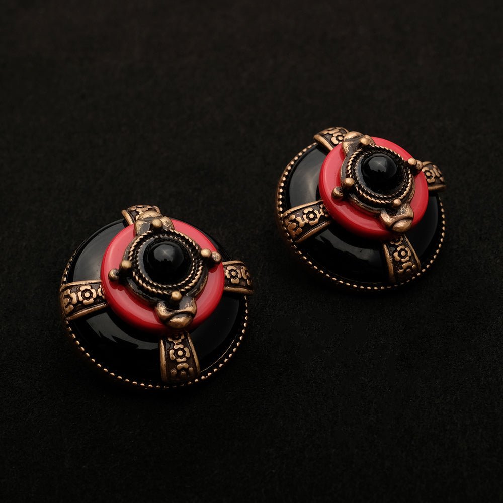 Boucles d'Oreilles en Agate Rouge et Noir - Biloria