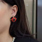 Boucles d'Oreilles en Agate Rouge et Noir - Biloria