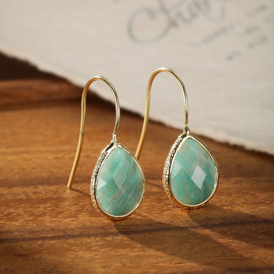 Boucles d'Oreilles en Amazonite Goutte – Laiton Doré - Biloria