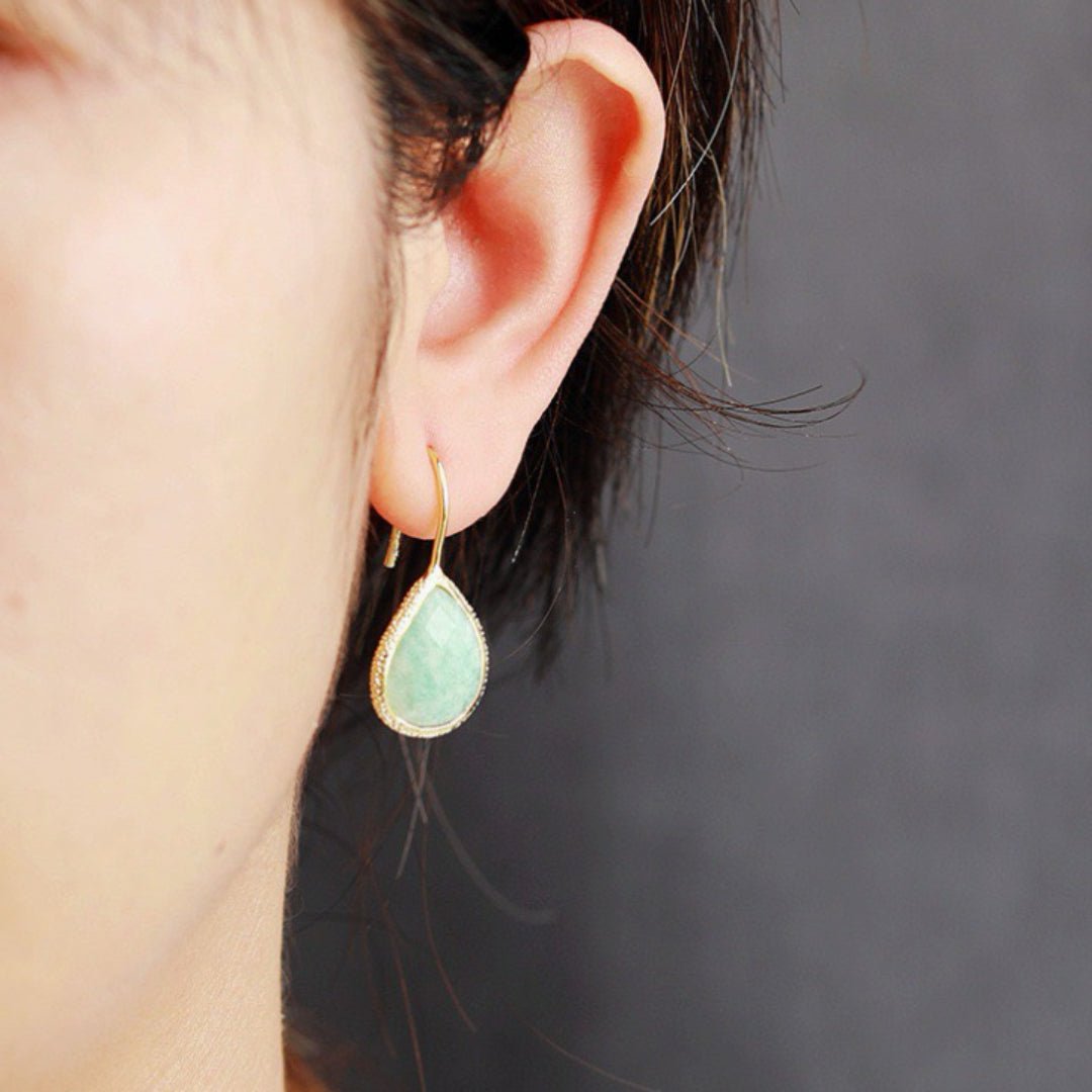 Boucles d'Oreilles en Amazonite Goutte – Laiton Doré - Biloria
