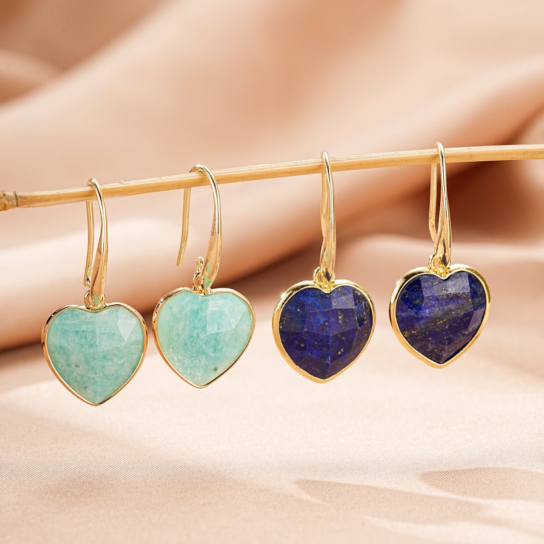 Boucles d'Oreilles en Cœur Amazonite ou Lapis Lazuli - Biloria