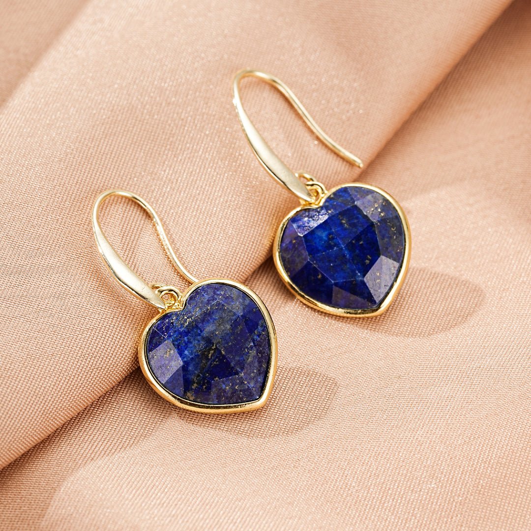 Boucles d'Oreilles en Cœur Amazonite ou Lapis Lazuli - Biloria