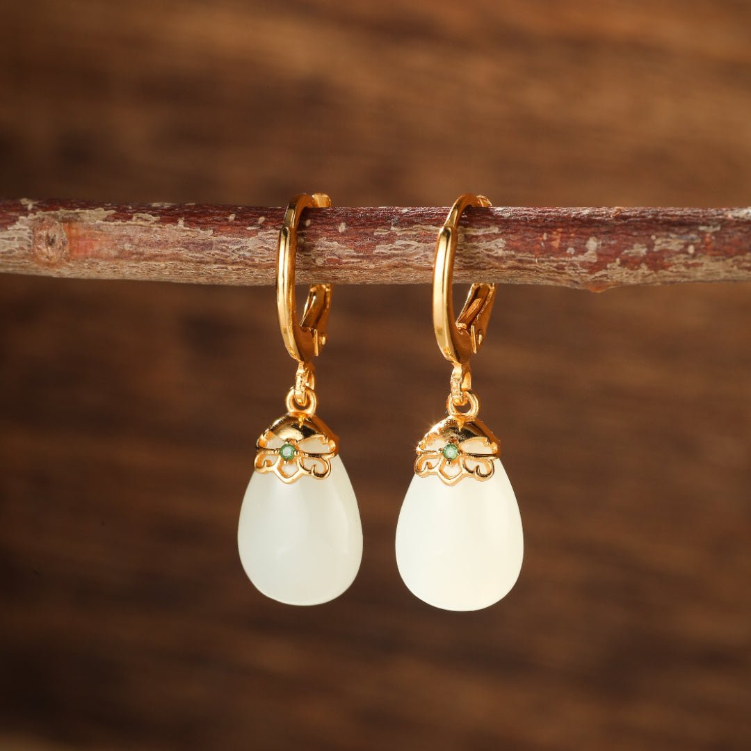 Boucles d'Oreilles en Jade et Agate – Argent Plaqué Or - Biloria