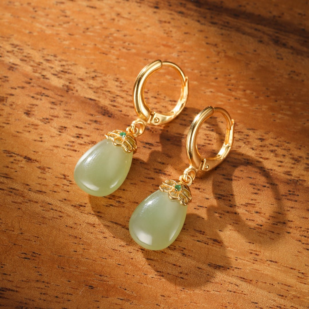 Boucles d'Oreilles en Jade et Agate – Argent Plaqué Or - Biloria